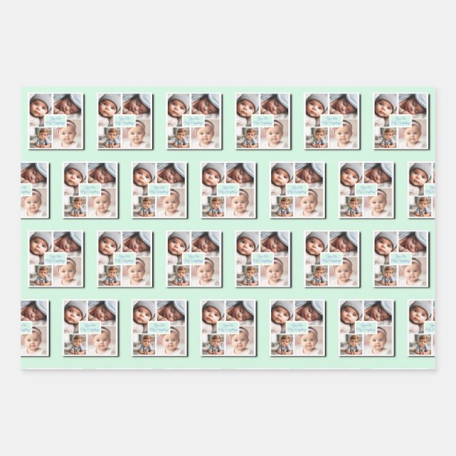 Du bist mein Baby-Alles-Foto auf Grün Geschenkpapier Set (Vorderseite)