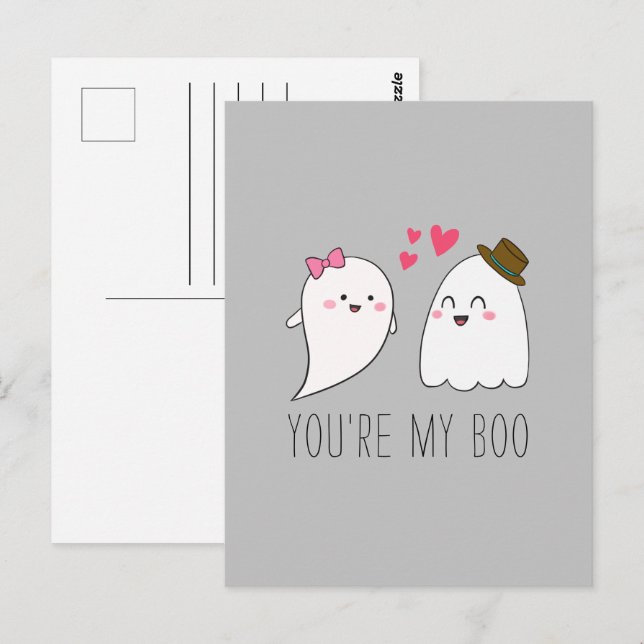 Du bist mein Boo Halloween Kawaii Ghost Niedlich Postkarte (Vorne/Hinten)