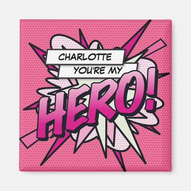 Du bist mein HERO Fun Retro Comic Book Pink Magnet (Vorne)