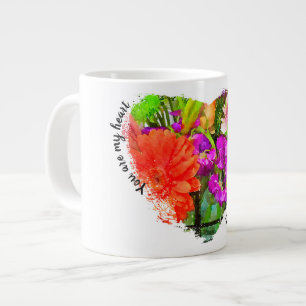 Du bist mein Herz. .Orange und Lila Sommer-Blume Jumbo-Tasse
