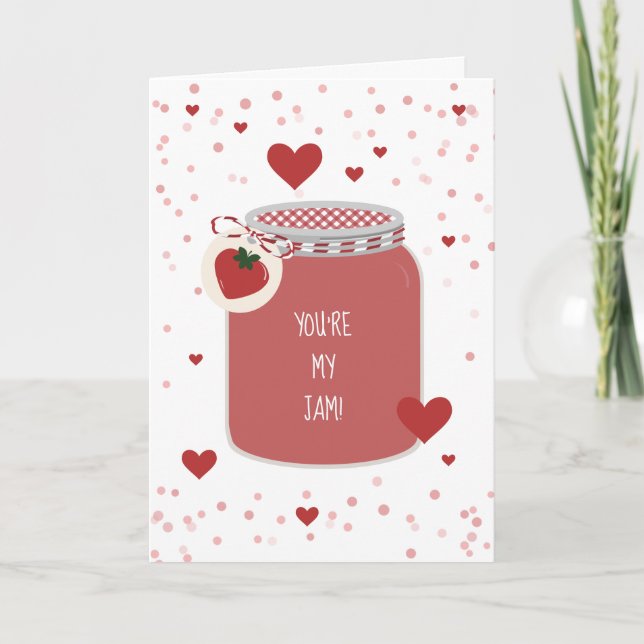 Du bist mein Jam Strawberry Hearts Valentine Karte (Vorderseite)