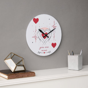 Du bist mein minimalistisches Herz-Linienkunstwerk Große Wanduhr
