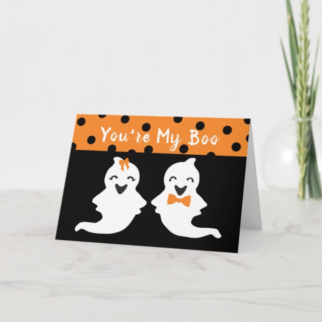 Du bist mein Niedlicher Ghost Halloween Polka Dots Karte (Vorderseite)
