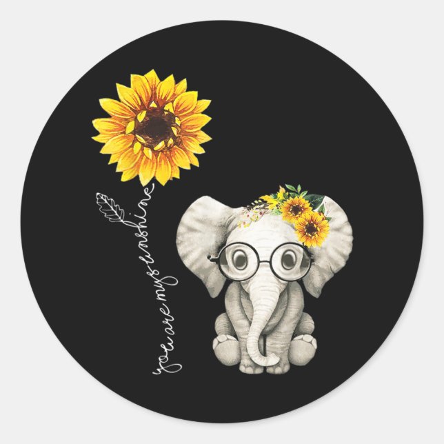Du bist mein Sonnenschein-Hippie-Sonnenblume-Elefa Runder Aufkleber (Vorderseite)