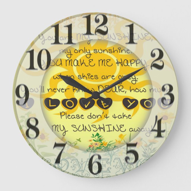 Du bist mein Sonnenschein mit Blume in Gelb Große Wanduhr (Vorderseite)