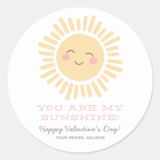 Du bist mein Sunshine Kids Classroom Valentine Day Runder Aufkleber (Vorderseite)