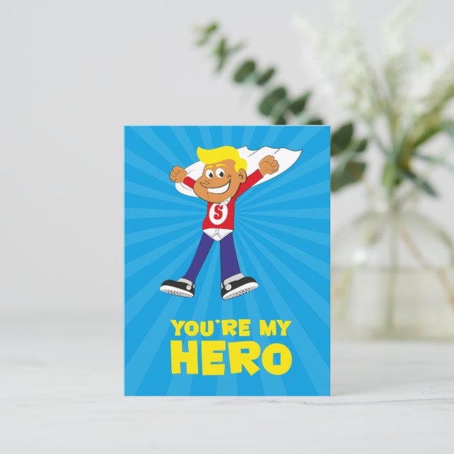 Du bist meine Heldenkarte Postkarte (Stehend Vorderseite)