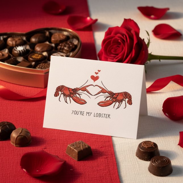 Du bist meine Hummer-Liebe Romance Valentinstag Karte (Cute You're My Lobster Card  for Valentine's Day. Two Red Lobsters Forming a Heart with their Claws.)