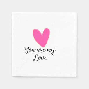 du bist meine Liebe rosa rotes Herz Aquarell Kidre Serviette