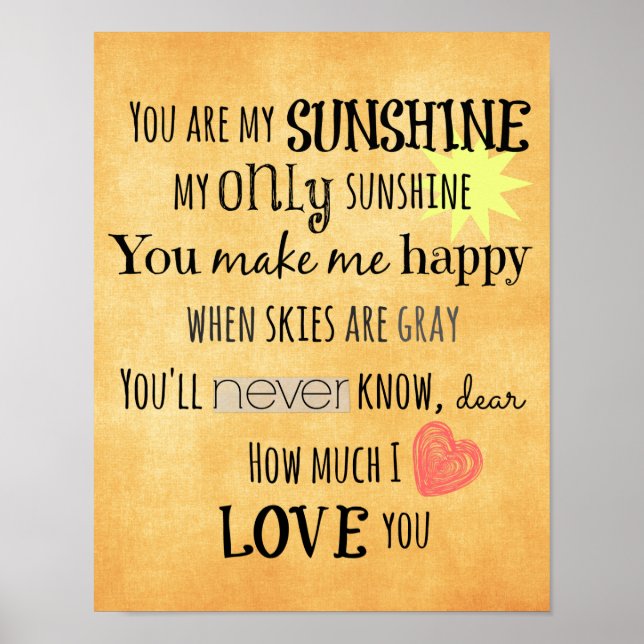 Du bist meine Sunshine Word Art Typografie Poster (Vorne)