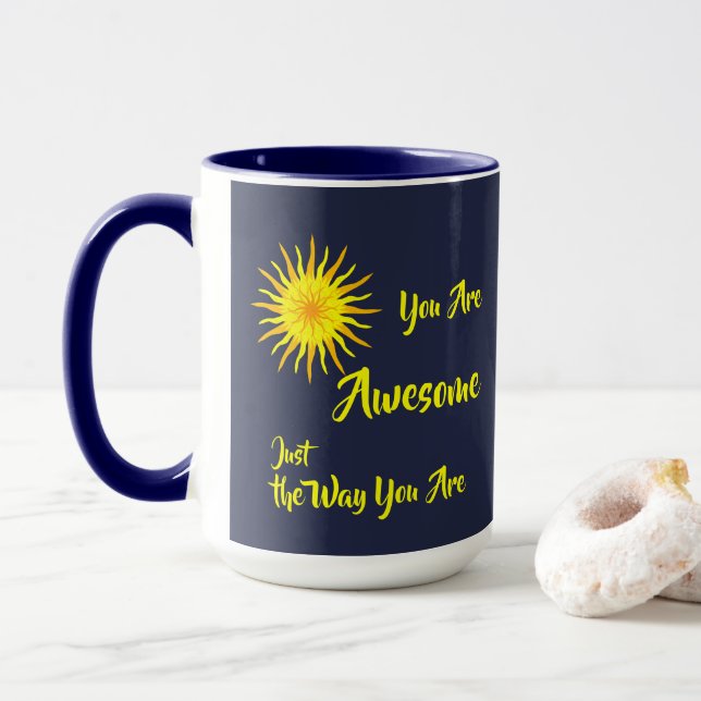 "Du bist Phantastisch", hellgelbe Sonne Tasse (Mit Donut)