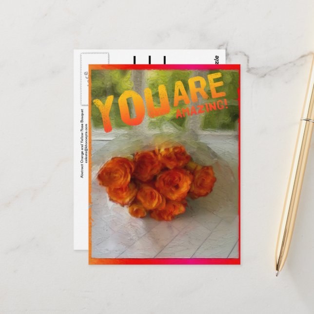 Du bist Phantastisch! Orange und Gelbe Rosen Postk Postkarte (Vorderseite/Rückseite Beispiel)