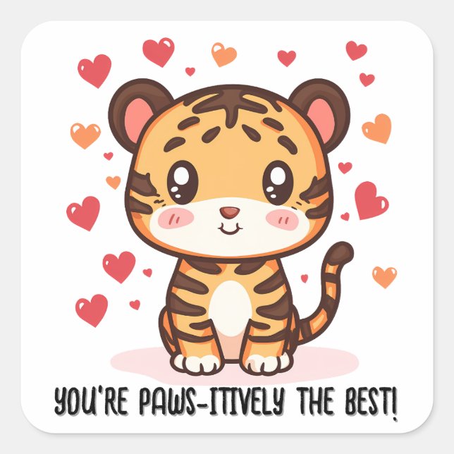 Du bist pönlich die Beste! Tiger Valentine Quadratischer Aufkleber (Vorderseite)