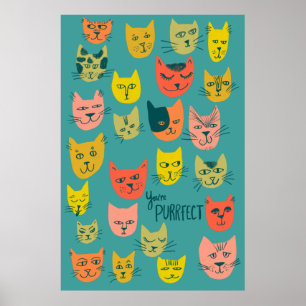 Du bist Purfect! Farbenfrohe, verrückte Katzen-Ill Poster