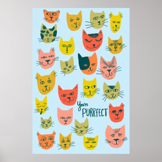 Du bist Purfect! Farbenfrohe, verrückte Katzen-Ill Poster (Vorne)