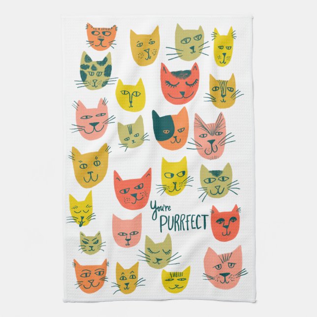 Du bist Purfect! Farbige Niedliche Katzen Blau Geschirrtuch (Vertikal)