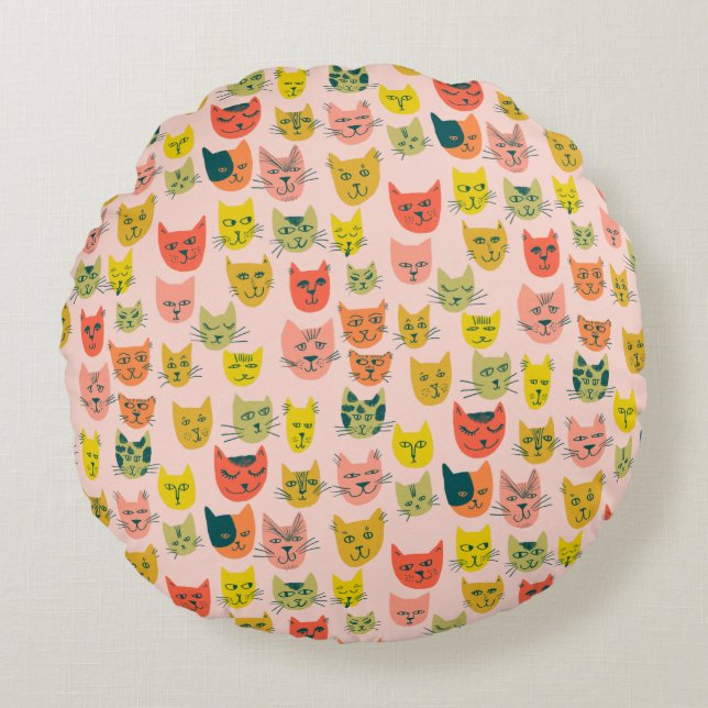 Du bist Purfect! Niedliche Farbkatzenmuster Rundes Kissen (Vorderseite)