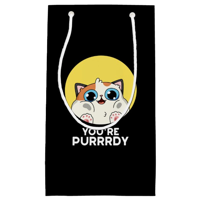 Du bist Purrdy Funny Cat Pun Dark BG Kleine Geschenktüte (Vorderseite)