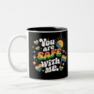 Du bist sicher bei mir LGBT Regenbogen Schwul Zweifarbige Tasse