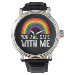 Du bist sicher bei mir LGBTQ Stolz-Monat Regenboge Armbanduhr