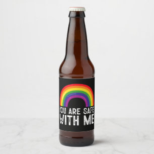 Du bist sicher bei mir LGBTQ Stolz-Monat Regenboge Bierflaschenetikett
