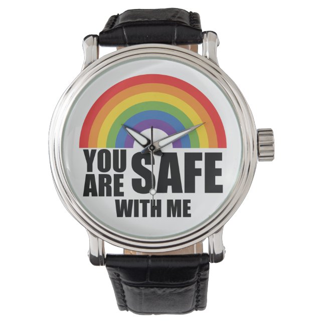 Du bist sicher mit meinem LGBTQ-Regenbogenstolz Armbanduhr (Vorderseite)