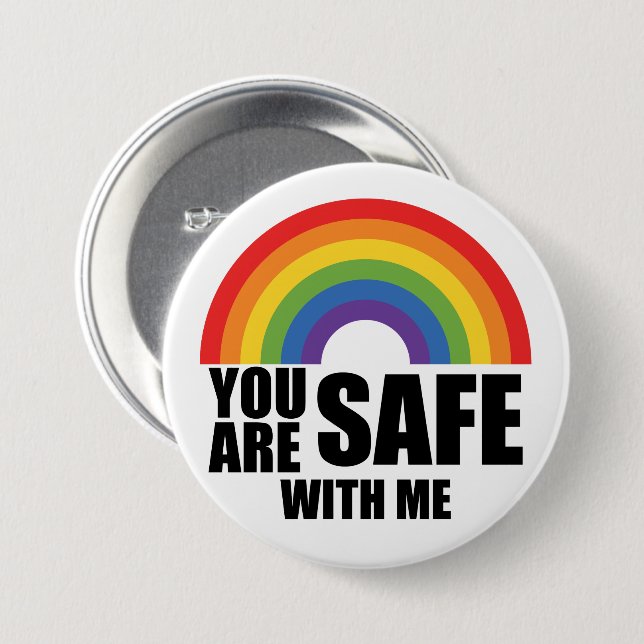 Du bist sicher mit meinem LGBTQ-Regenbogenstolz Button (Vorne & Hinten)