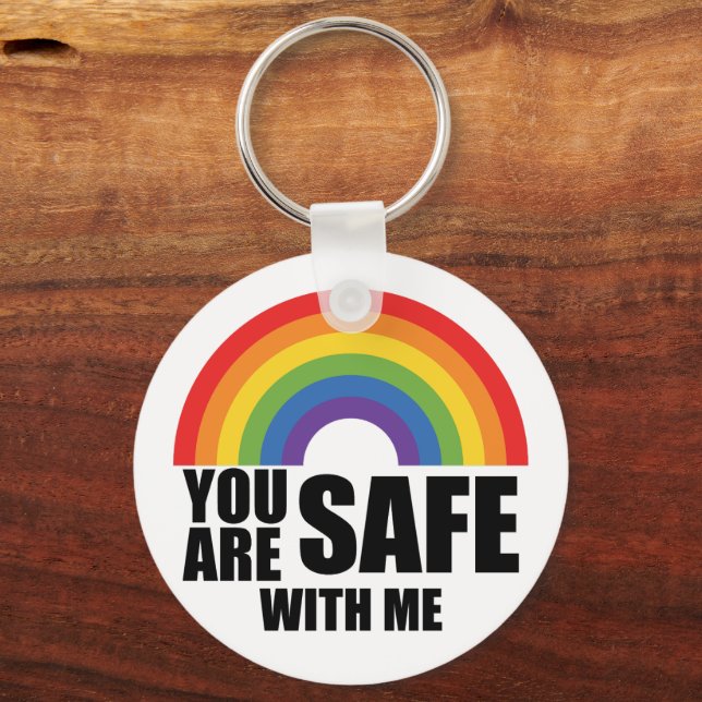Du bist sicher mit meinem LGBTQ-Regenbogenstolz Schlüsselanhänger (Vorderseite)