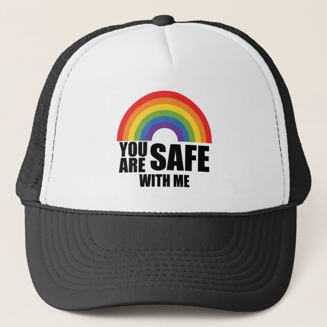 Du bist sicher mit meinem LGBTQ-Regenbogenstolz Truckerkappe (Vorderseite)