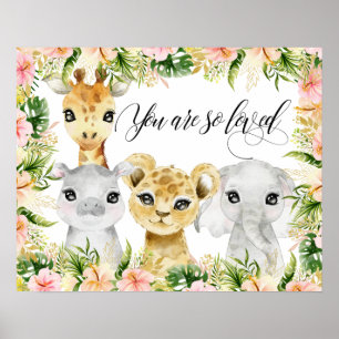 Du bist so geliebt, Wasserfarbe-Safari-Tiere Poster
