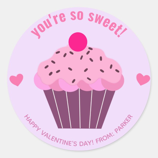 Du bist so süß - Niedlich Cupcake-Klasse Valentine Runder Aufkleber (Vorderseite)
