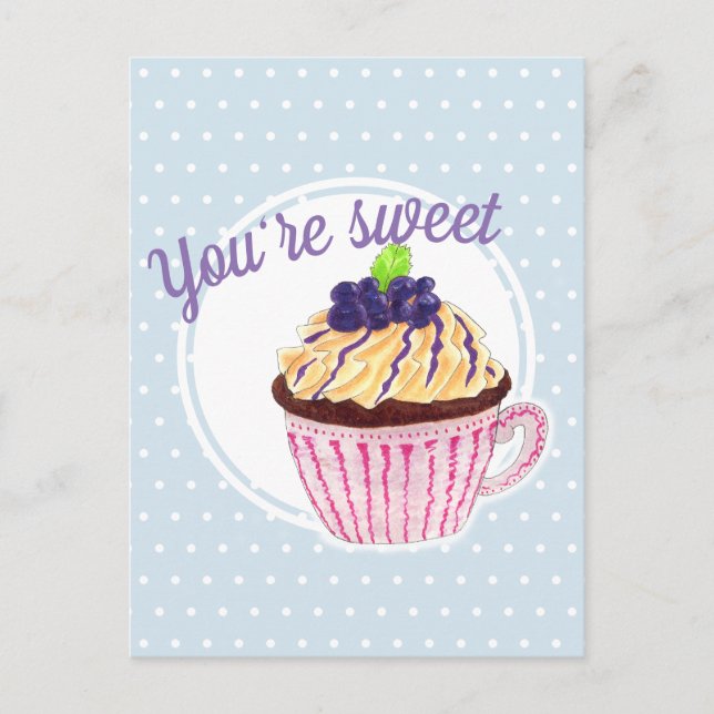 Du bist süß! Pfefferkuchen, blaue Polka-Punkte auf Postkarte (Vorderseite)