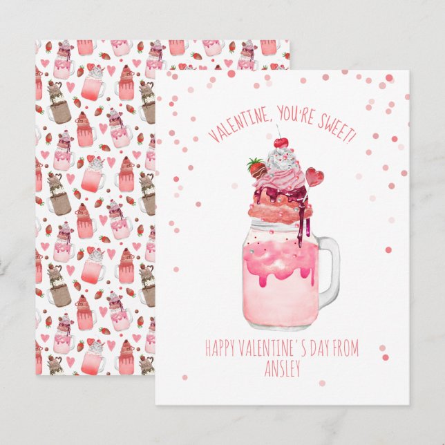 Du bist süße Valentine Candy Liebe Milkshake Postkarte (Vorne/Hinten)