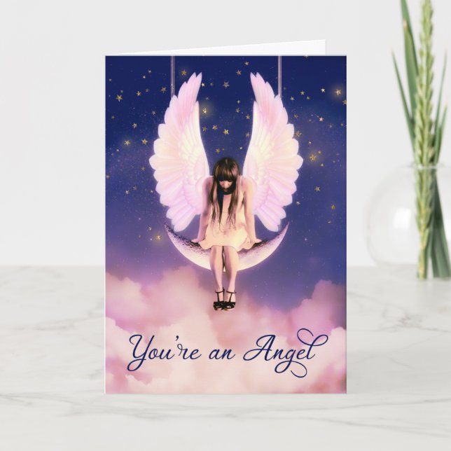 Du bist und Angel Celestial Swinging auf dem Mond Dankeskarte (Vorderseite)