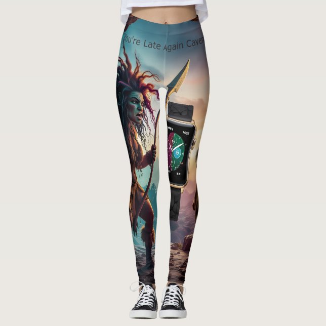 Du bist wieder zu spät in Caveman!" Nummer 1 Leggings (Vorderseite)