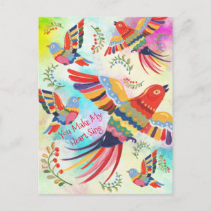Du bringst mein Herz zum Singen Folk Art Birds Tie Postkarte