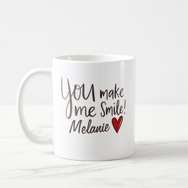 Du bringst mich zum Lächeln und Herzschlag Valenti Kaffeetasse (Links)