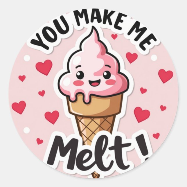 "Du bringst mich zum Melt!" Eiscreme-Valentine-Auf Runder Aufkleber (Vorderseite)