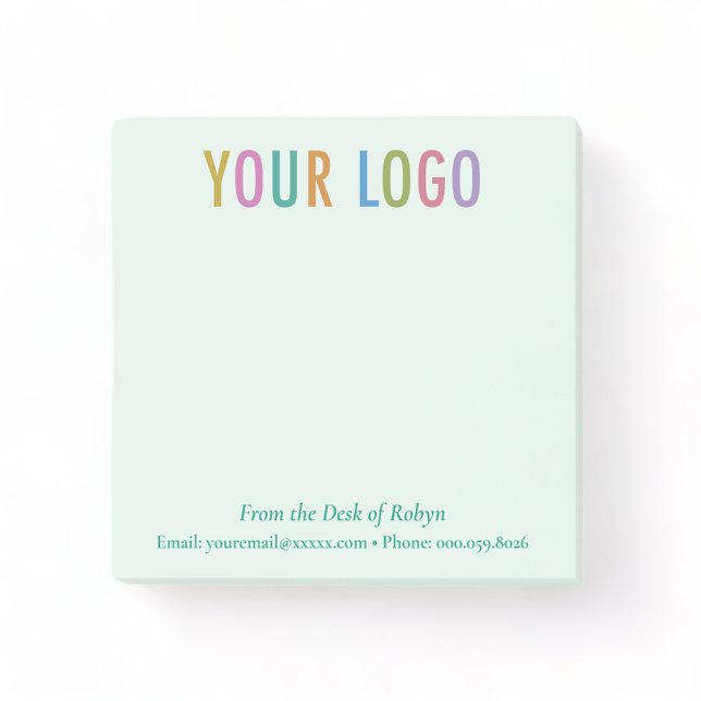 Du bureau des notes Post-it® avec logo vert (MISOOK Mint Green 3x3 From the Desk of Post it Notes with Logo)