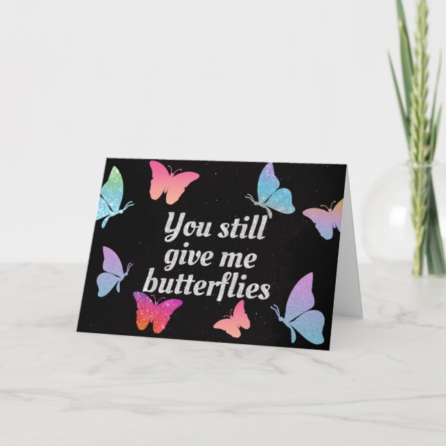 Du gibst mir Schmetterlinge Glitzer Valentine Card Karte (Vorderseite)