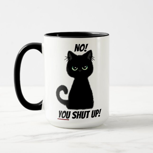 Du hältst aus! Endargument Insult Angry Black Cat Tasse (Links)