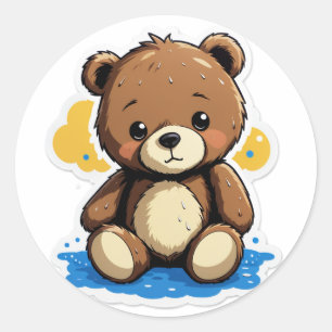 Du hast mich vergessen? – Trauriger Teddy im Regen Runder Aufkleber