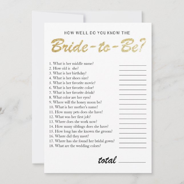 Du kennst das Brautparty-Gold der Braut Einladung (Vorderseite)