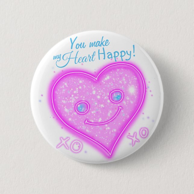 "Du machst mein Herz glücklich!" Kawaii-Button-But Button (Vorderseite)