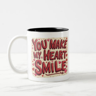 Du machst mein Herz lächeln - Niedliche Valentinsc Zweifarbige Tasse
