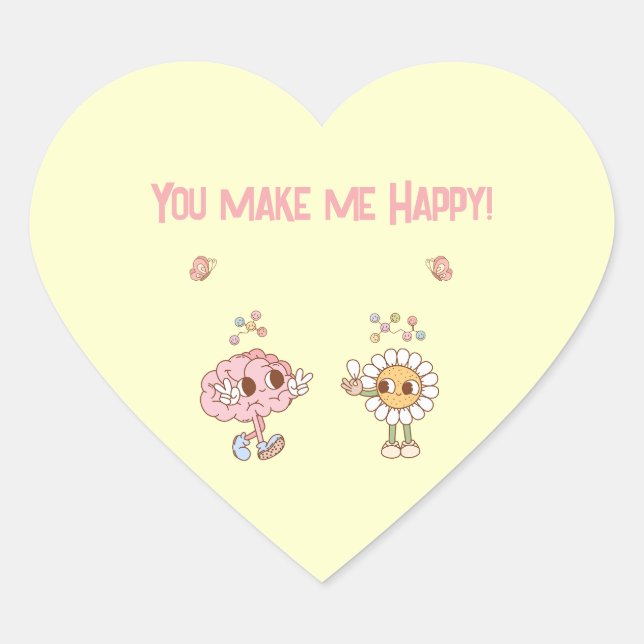 Du machst mich glücklich! Happy Brain and Blume Herz-Aufkleber (Vorderseite)