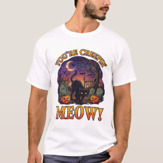 Du machst mir Angst Halloween schwarze Katze Kürbi T-Shirt