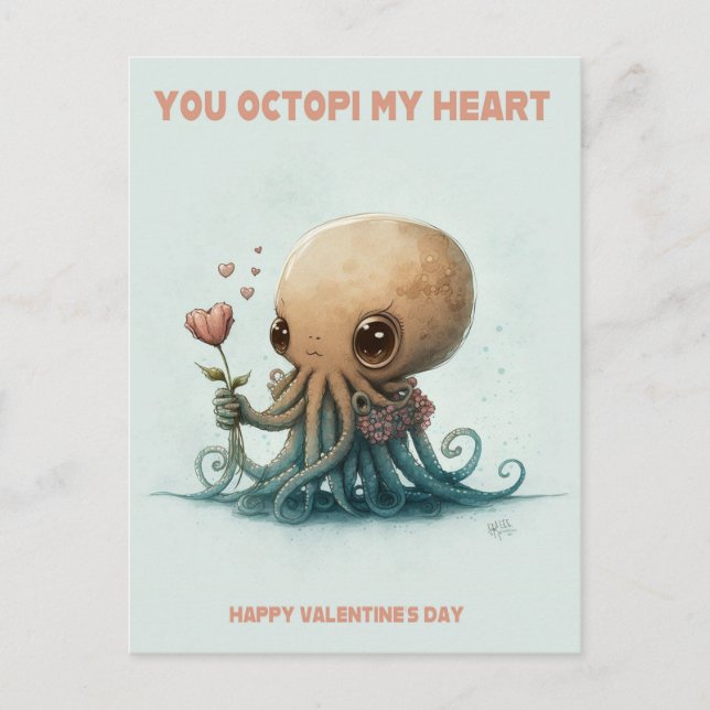 Du Octopi mein Herz, Valentinkarte Postkarte (Vorderseite)