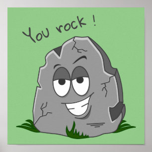 Du Rock! Funny Gray Cartoon Stone Poster