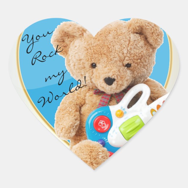 Du rockst meinen Teddybär Herz-Aufkleber (Vorderseite)